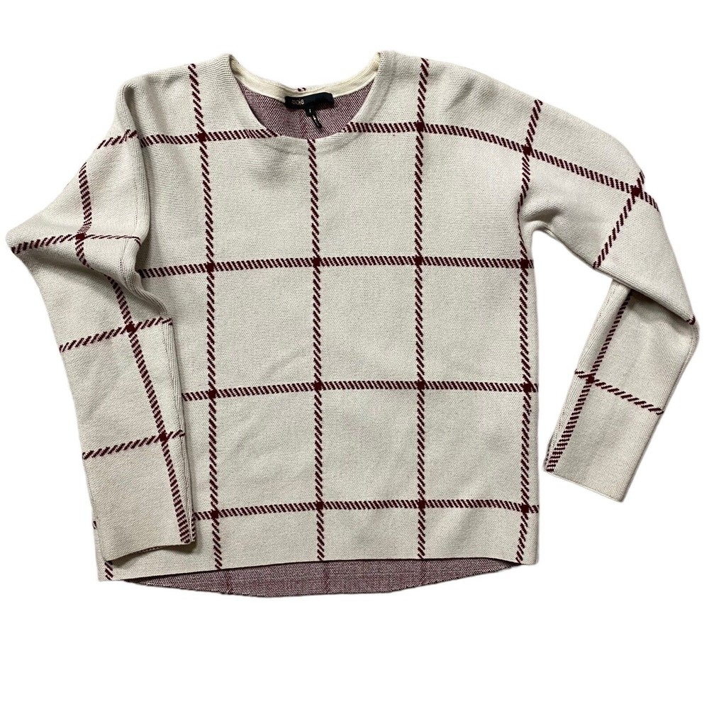 MAJE mademoiselle check windowpane wool blend sweater Sz 1 Small Red Ivory
